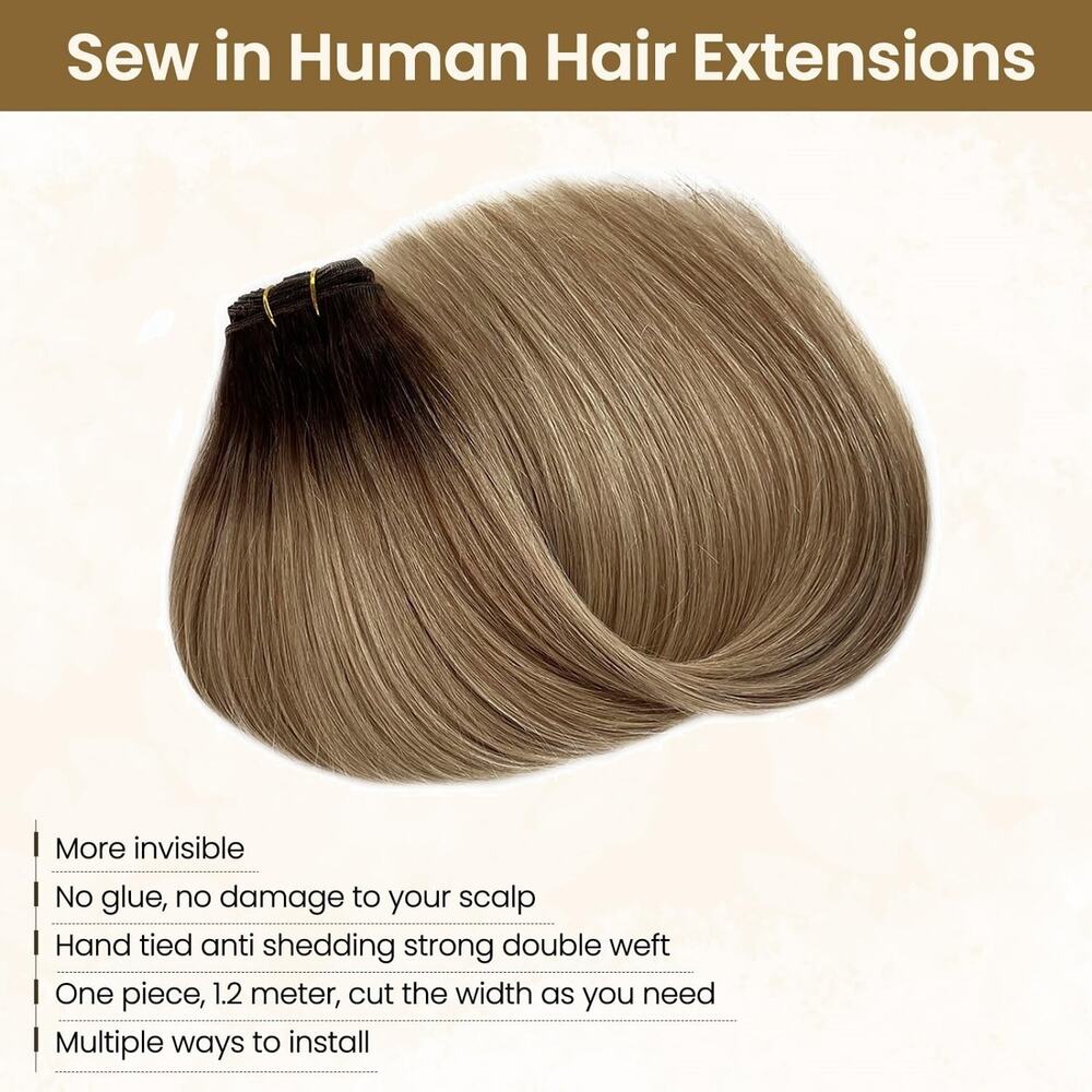 Benafee Sew in Hair Extensions Real 20" Hand Tied Weft Ombre Balayage 100g New - Picture 9 of 15